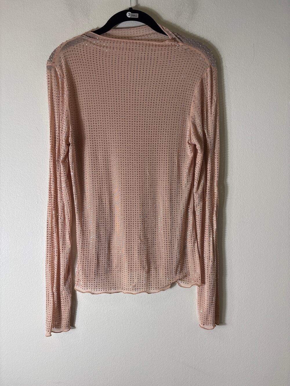 Free People Blush Pink Long Sleeve Beaded Mesh Shirt Sz S